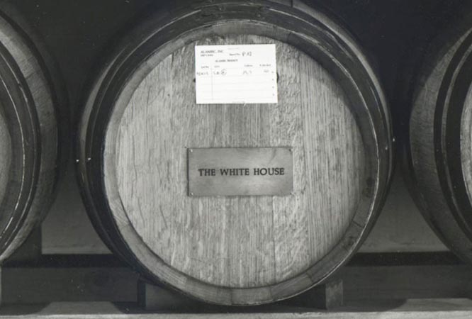 Barrel of Germain Robin with a brass plate on the side that has the words 'White House' engraved on it.